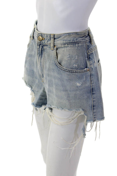 Zara Unisex Light Blue Cotton 90s Button Shorts Size 6