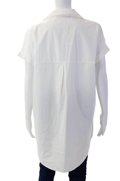 Zara Womens Basic Tunic Button Up Collared Short Sleeve White Cotton Size M