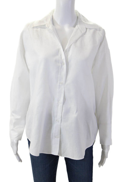 Zara Women Collared Long Sleeve Button Up Blouse White Basic Size XS