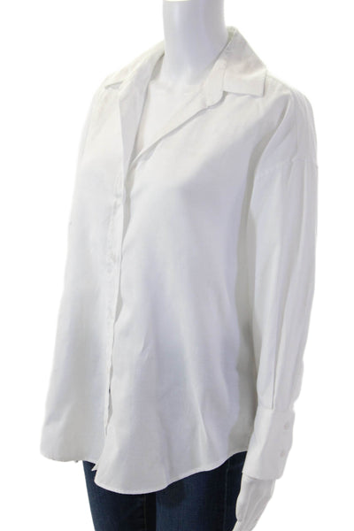 Zara Women Collared Long Sleeve Button Up Blouse White Basic Size XS