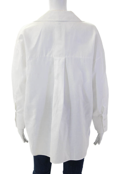 Zara Women Collared Long Sleeve Button Up Blouse White Basic Size XS