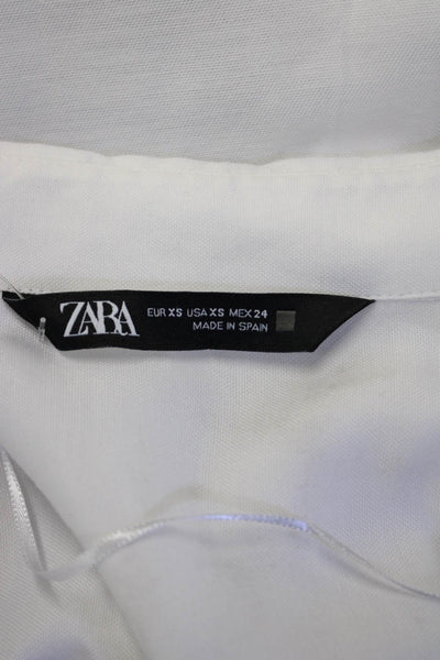 Zara Women Collared Long Sleeve Button Up Blouse White Basic Size XS