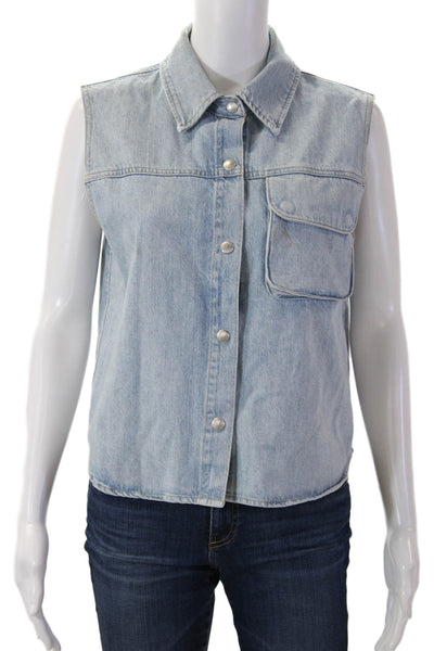 Agolde Women Collared Sleeveless Light Blue Organic Cotton Vest 90s Size XS