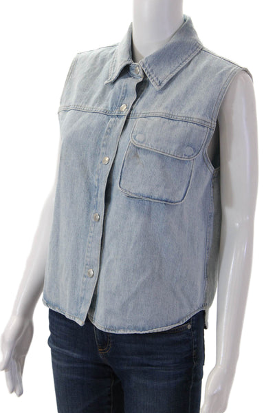 Agolde Women Collared Sleeveless Light Blue Organic Cotton Vest 90s Size XS