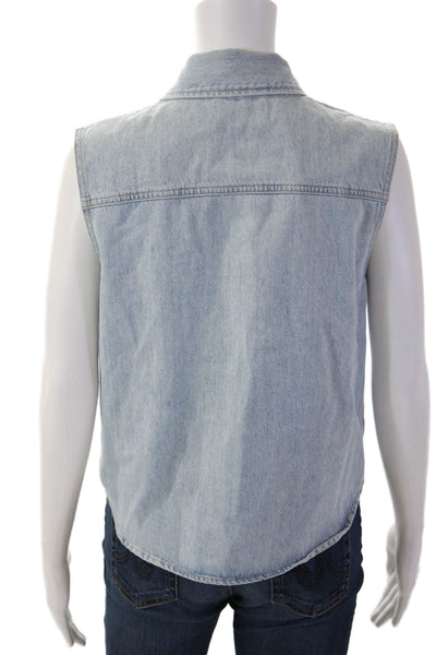 Agolde Women Collared Sleeveless Light Blue Organic Cotton Vest 90s Size XS