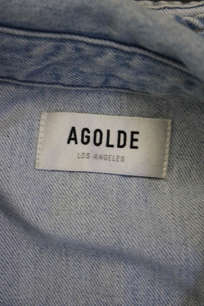Agolde Women Collared Sleeveless Light Blue Organic Cotton Vest 90s Size XS