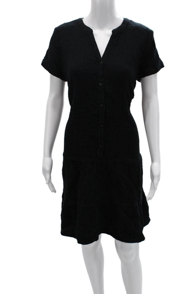 J. Jill Womens Shirt Dress Black V Neck Short Sleeve Cotton Size S