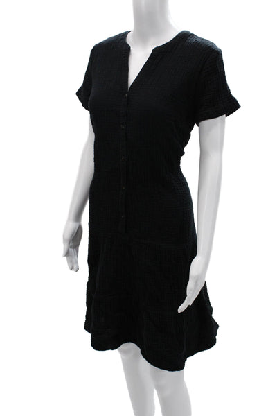 J. Jill Womens Shirt Dress Black V Neck Short Sleeve Cotton Size S