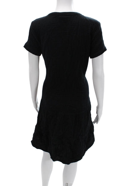 J. Jill Womens Shirt Dress Black V Neck Short Sleeve Cotton Size S