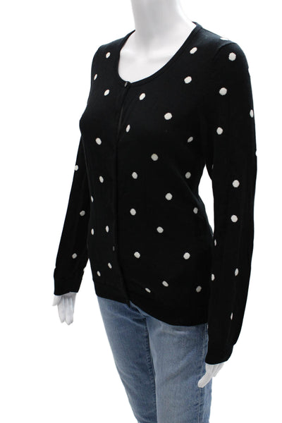 Talbots Womens Black Polka Dot Pima Cotton Cardigan Button Long Sleeve Size S