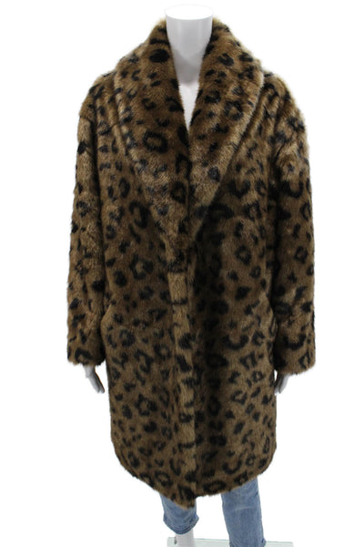 Line Womens Overcoat Brown Animal Print Collared Long Sleeve Petite Size S