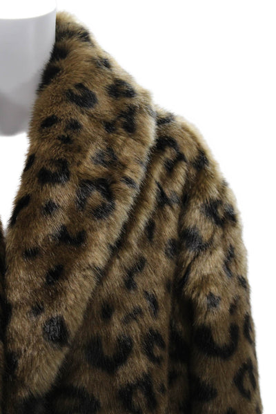 Line Womens Overcoat Brown Animal Print Collared Long Sleeve Petite Size S