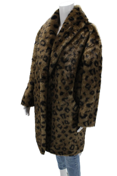 Line Womens Overcoat Brown Animal Print Collared Long Sleeve Petite Size S