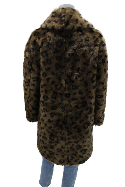 Line Womens Overcoat Brown Animal Print Collared Long Sleeve Petite Size S