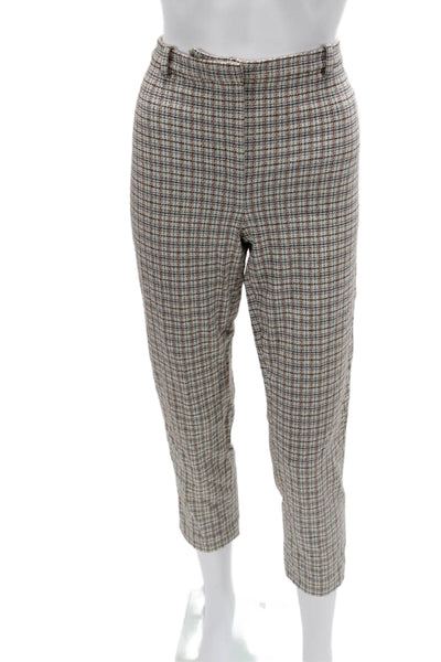 Theory Womens Ankle Cropped Dress Pants Gray Check 79% Viscose Size 8