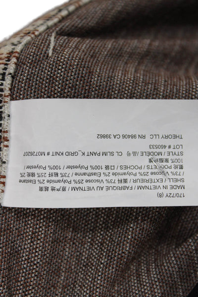 Theory Womens Ankle Cropped Dress Pants Gray Check 79% Viscose Size 8