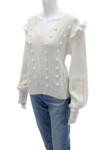 Lilly Pulitzer Women White V-Neck Pullover Sweater Long Sleeve Polka Dot Size M