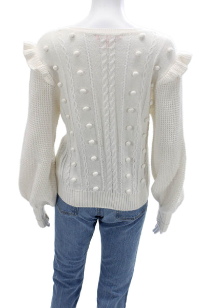 Lilly Pulitzer Women White V-Neck Pullover Sweater Long Sleeve Polka Dot Size M