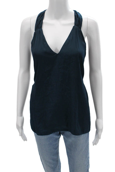 Ramy Brook Women Dark Blue V-Neck Sleeveless Polyester Tank Designer Size M