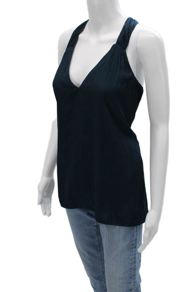 Ramy Brook Women Dark Blue V-Neck Sleeveless Polyester Tank Designer Size M
