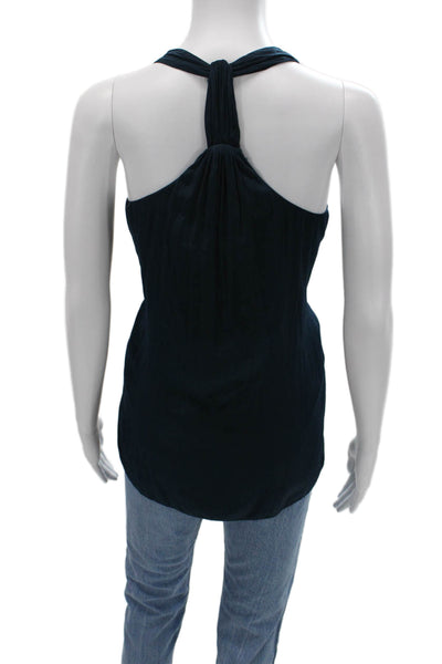Ramy Brook Women Dark Blue V-Neck Sleeveless Polyester Tank Designer Size M
