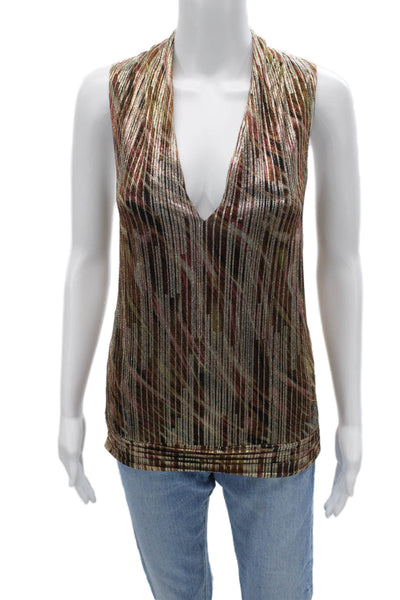 Ramy Brook Women Sleeveless Striped V Neck Tank Brown Designer Size M