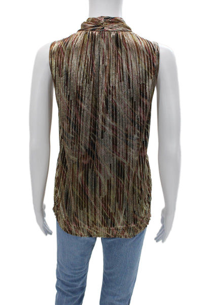 Ramy Brook Women Sleeveless Striped V Neck Tank Brown Designer Size M