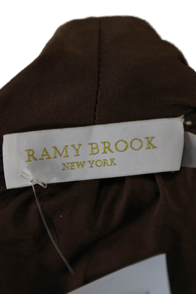 Ramy Brook Women Sleeveless Striped V Neck Tank Brown Designer Size M