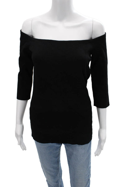 Roy Women Basic 3/4 Sleeve Solid Black Top Size M