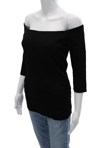 Roy Women Basic 3/4 Sleeve Solid Black Top Size M