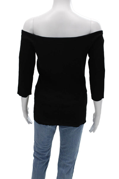 Roy Women Basic 3/4 Sleeve Solid Black Top Size M