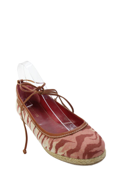 Sergio Rossi Womens Canvas Tiger Print Espadrille Flats White Red Size 39.5 9.5