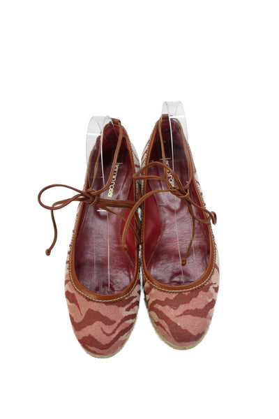 Sergio Rossi Womens Canvas Tiger Print Espadrille Flats White Red Size 39.5 9.5