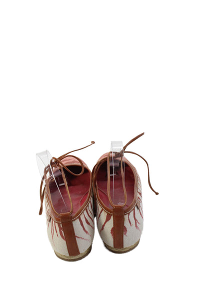 Sergio Rossi Womens Canvas Tiger Print Espadrille Flats White Red Size 39.5 9.5