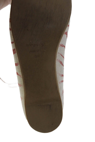 Sergio Rossi Womens Canvas Tiger Print Espadrille Flats White Red Size 39.5 9.5