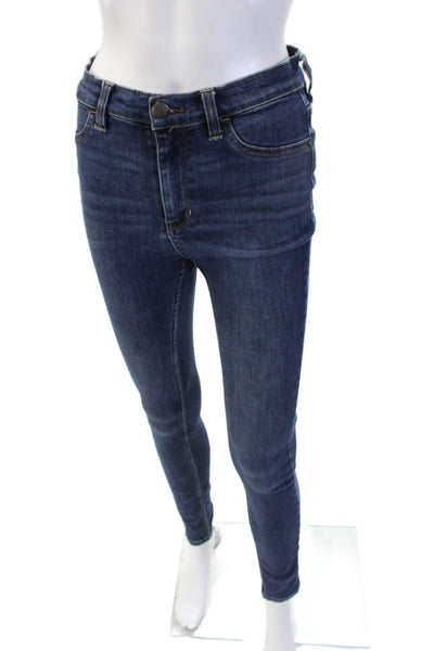 Free People Womens Ankle Skinny Jeans Dark Blue Button Mid Rise Size 27