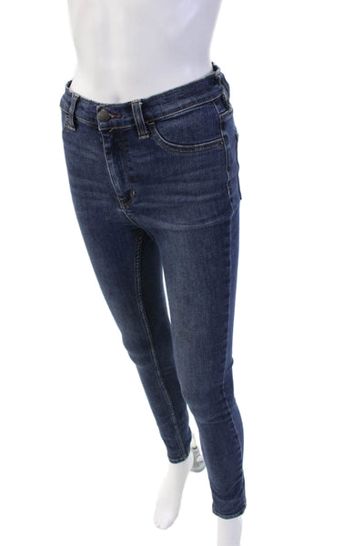 Free People Womens Ankle Skinny Jeans Dark Blue Button Mid Rise Size 27