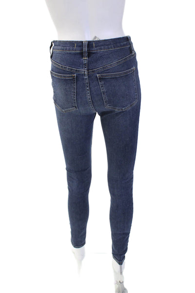 Free People Womens Ankle Skinny Jeans Dark Blue Button Mid Rise Size 27
