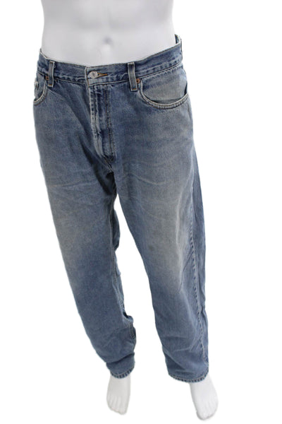 Levis Mens Straight Jeans Blue 100% Cotton Button Fly 90s Big & Tall Size 38