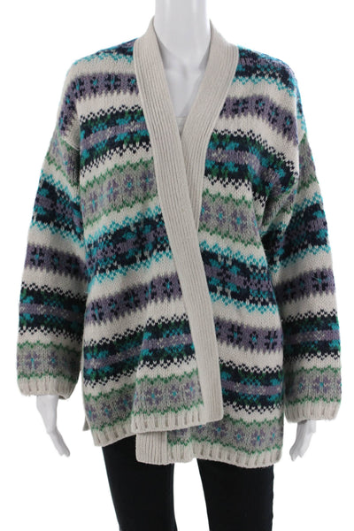 Closed Womens Fair Isle Beige Cotton Button Long Sleeve Cardigan Size M
