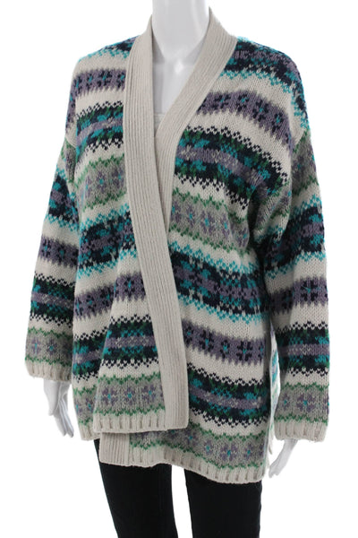 Closed Womens Fair Isle Beige Cotton Button Long Sleeve Cardigan Size M