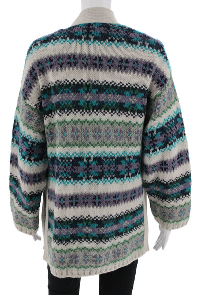 Closed Womens Fair Isle Beige Cotton Button Long Sleeve Cardigan Size M