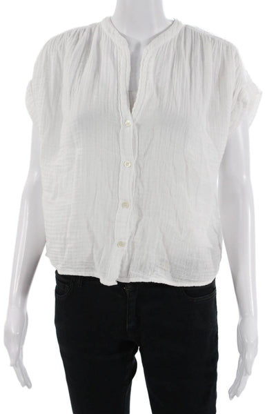 Felicite Womens Bohemian White Cotton Button Up Short Sleeve Blouse Size 1