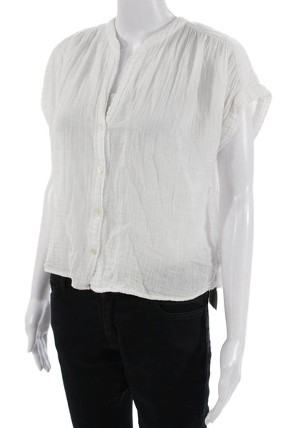 Felicite Womens Bohemian White Cotton Button Up Short Sleeve Blouse Size 1