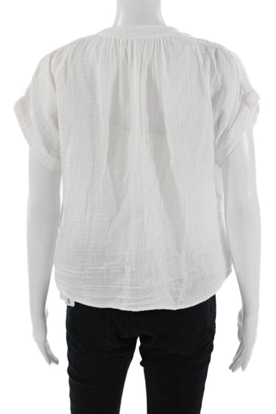 Felicite Womens Bohemian White Cotton Button Up Short Sleeve Blouse Size 1