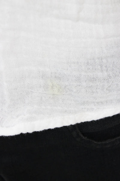 Felicite Womens Bohemian White Cotton Button Up Short Sleeve Blouse Size 1