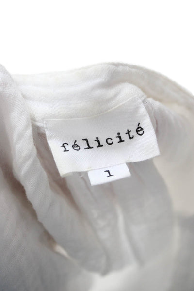 Felicite Womens Bohemian White Cotton Button Up Short Sleeve Blouse Size 1