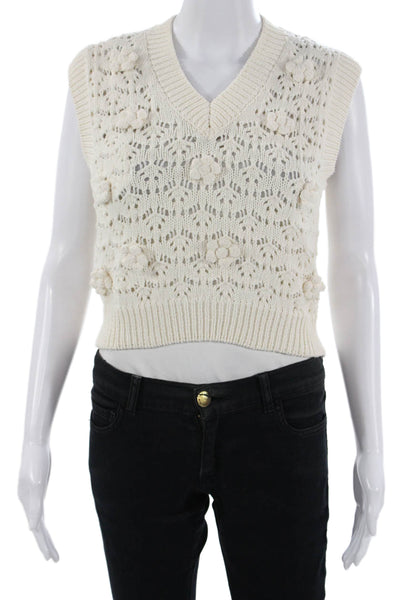 MNG Womens White Floral V-Neck Bohemian Sweater Vest Size XS