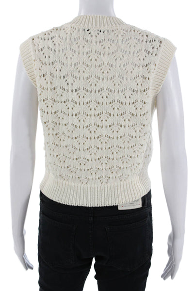 MNG Womens White Floral V-Neck Bohemian Sweater Vest Size XS