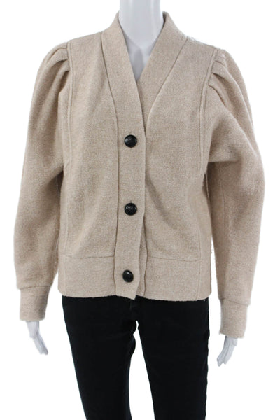 Sold Out Women Beige V Neck Wool Blend Button Long Sleeve Jacket Size XS